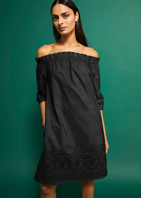 Off shoulder-klänning i ren bomull, bonprix