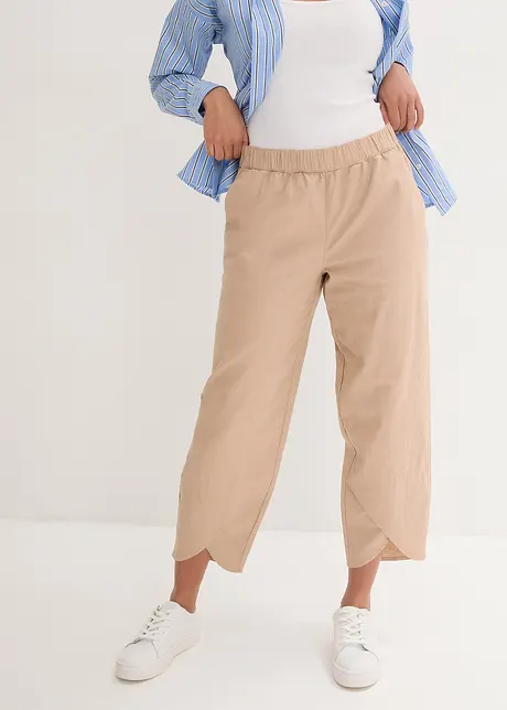 Ankellång linnebyxa med bekväm High Waist, Loose Fit, bonprix