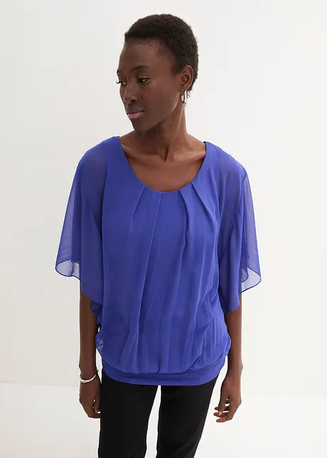 Chiffongblus med linne, bonprix