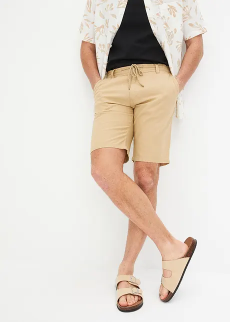 Bermudas i chinosmodell med linneandel och knytband, Regular Fit, bpc bonprix collection