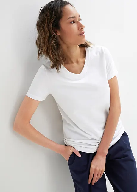 Sömlös T-shirt med V-ringning och ekologisk bomull, bonprix