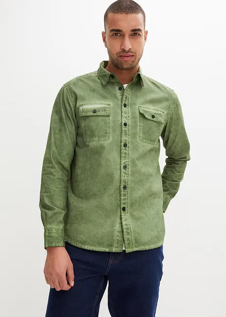 Långärmad bomullsskjorta med tvättad look, bonprix