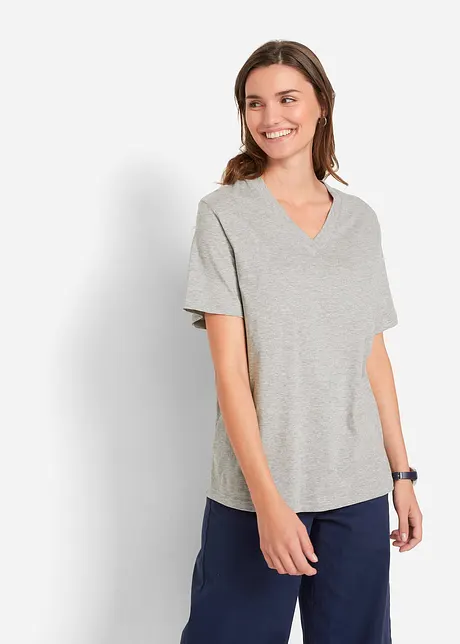 Vid lång topp med V-ringning (5-pack), kortärmad, bonprix