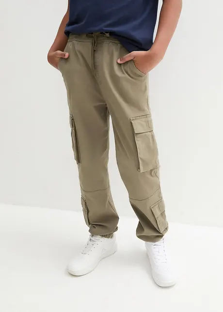 Stretchig cargobyxa i dra på-modell för barn, normal passform, bonprix