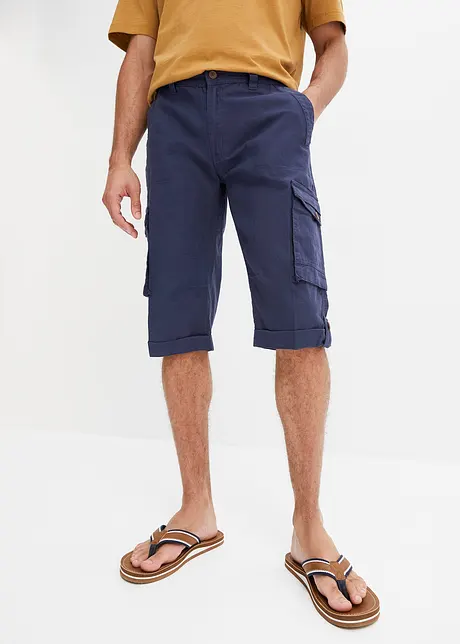 Långa bermudas i cargomodell med linneandel, Regular Fit, bonprix