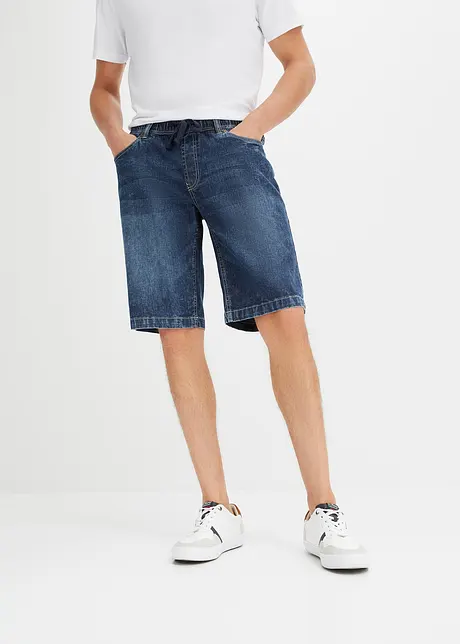 Dra på-bermudas i tunn denim, Slim Fit, bonprix