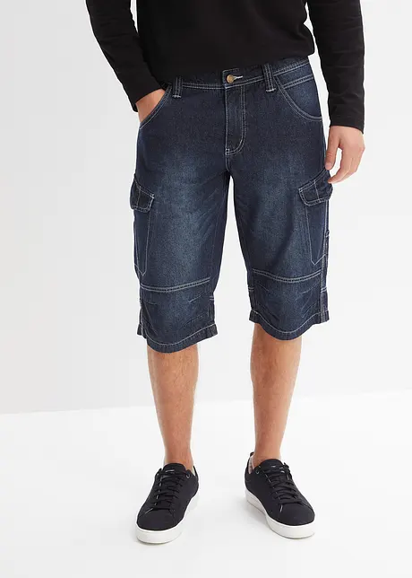 Långa jeansbermudas i cargomodell av tunt material, Relaxed Fit, bonprix