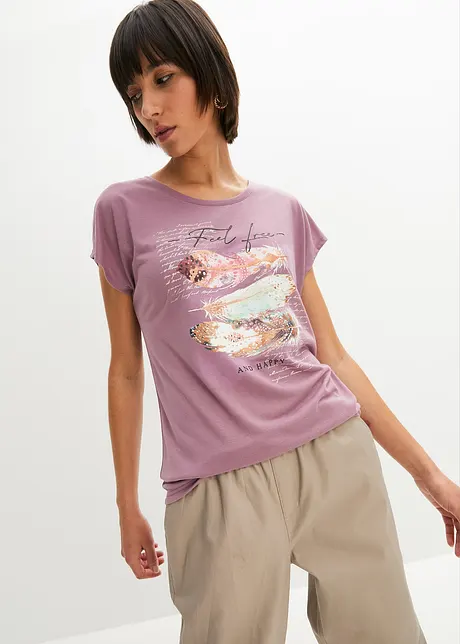 T-shirt med fjädertryck, bonprix