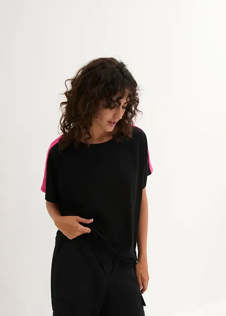 T-shirt av ekologisk bomull med neonfärgade ränder, bonprix