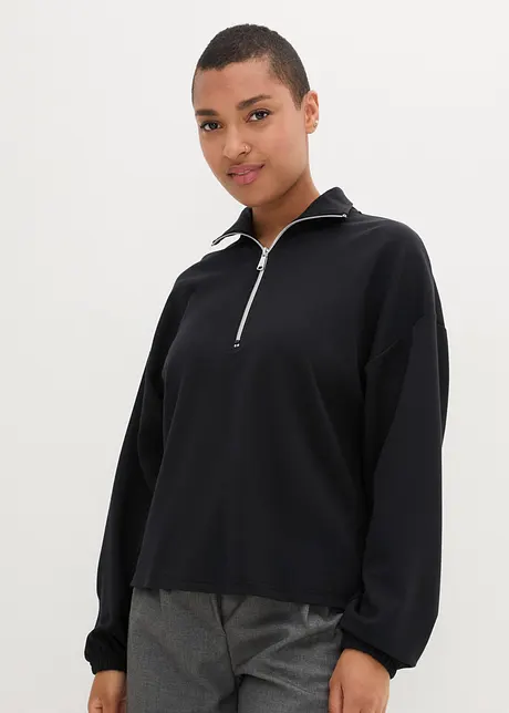 Sweatshirt med krage med dragkedja i boxig modell med modal, lång ärm, bonprix