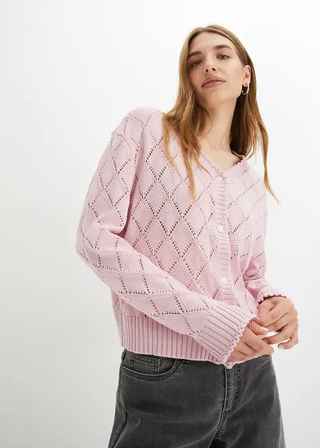 Stickad hålmönstrad cardigan, bonprix