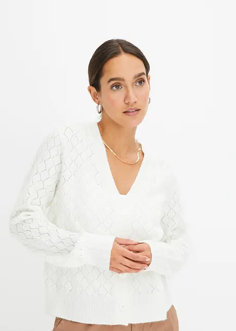 Kort cardigan med ajourstickning, bonprix