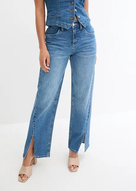 Wide Jeans Mid Waist, Slit, bonprix