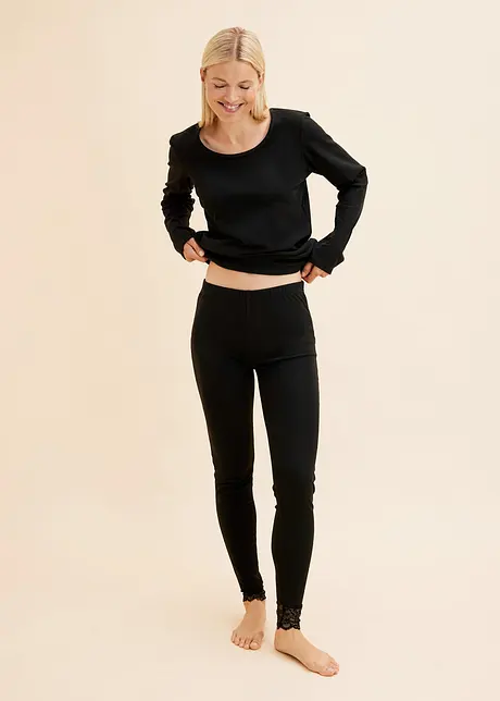 Termopyjamas med leggings och spets, bonprix