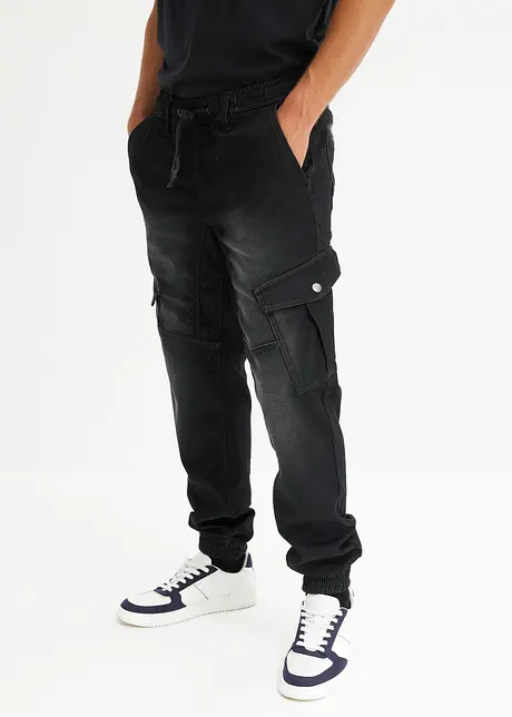 Mjuka jeans med cargofickor, Regular Fit, Straight, bonprix