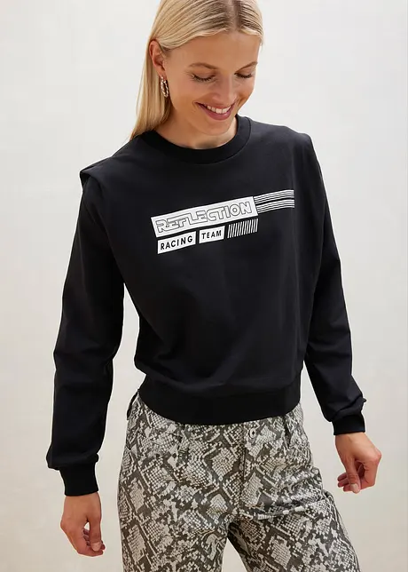 Croppad sweatshirt med texttryck, bonprix