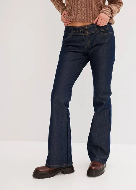 Vida jeans med low waist, skärp och rinse wash (2 delar), bonprix