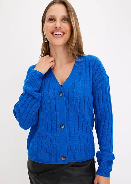 Kort ribbstickad cardigan, bonprix