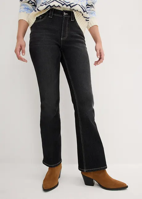 Bootcut Jeans Mid Waist, fodrade och mjuka, bonprix