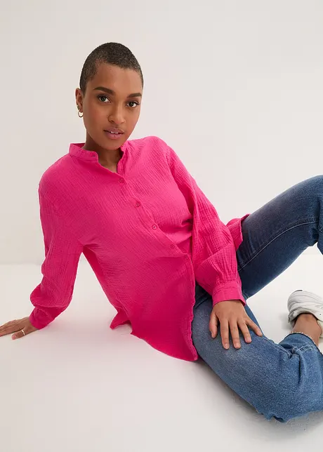 Oversize-muslinblus i bomull, lång modell, bonprix