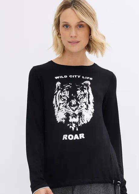 Långärmad topp med tigermotiv, bonprix