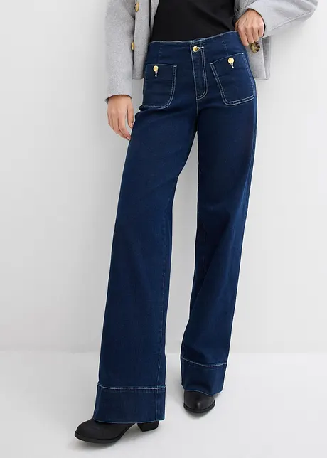 Wide Leg-jeans Mid Waist, Stretch, bonprix