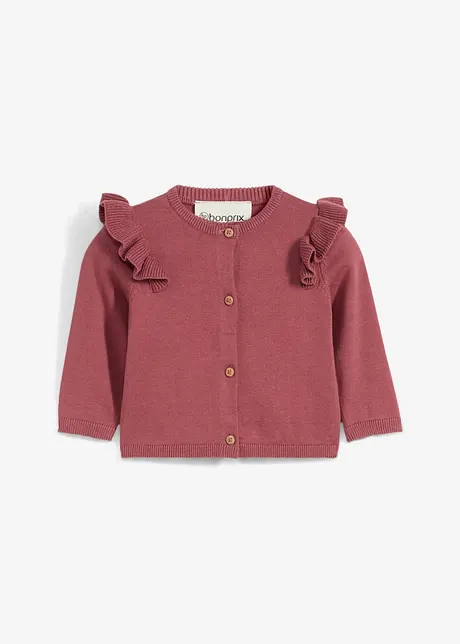 Finstickad cardigan med volanger, bonprix