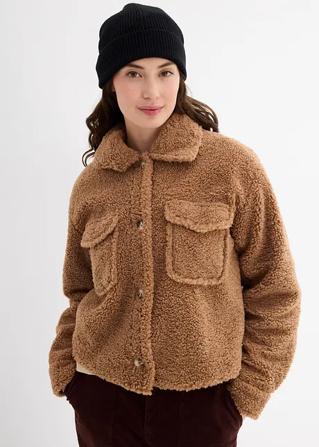 Oversized teddyjacka med krage, bonprix