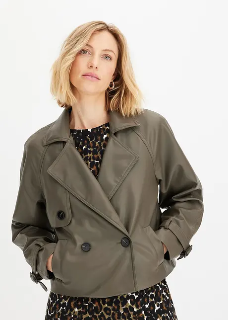 Kort trenchcoat i skinnimitation, bonprix