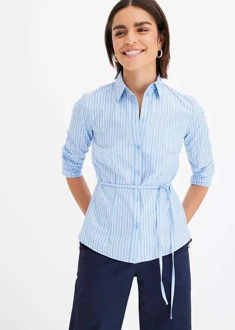 Randig blus med knytband, bonprix