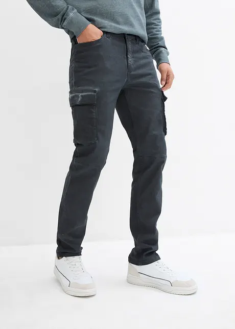 Cargobyxa med stretch och tvättade effekter, Straight, bonprix