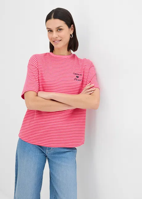 Randig T-shirt med broderi, bonprix