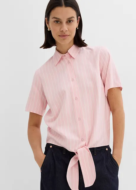 Kortärmad blus med rändder och knutdetalj, bonprix