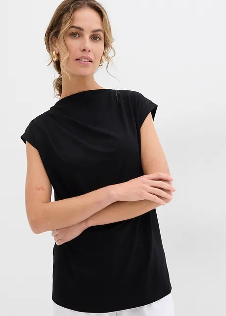 Topp i mjuk materialmix med lätt draperad ringning, bonprix