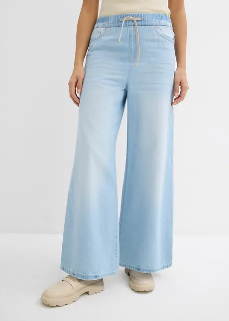 Wide-Leg-jeans, medelhög midja, bekväm linning, bonprix