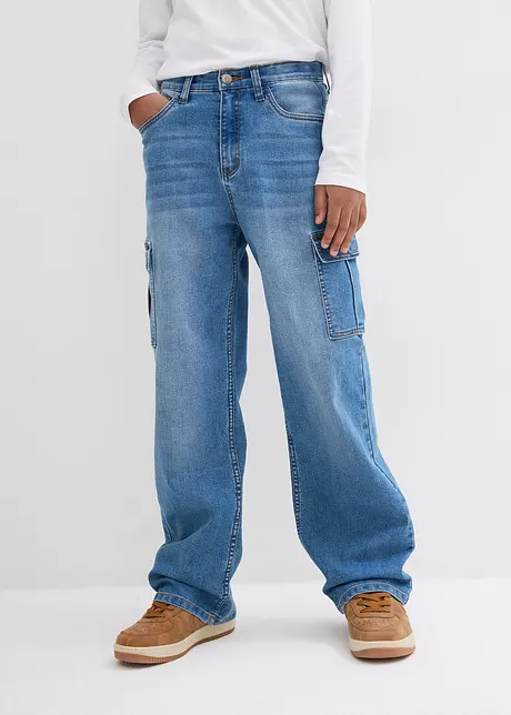 Loose Fit Stretch Cargo Jeans för barn, Straight, bonprix