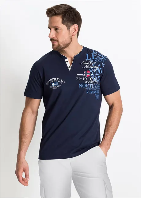 T-shirt med kort knappslå och korta ärmar, av bomull, bonprix