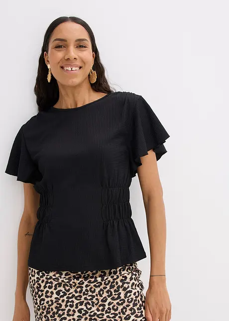 Topp med smock i kräppad jersey, bonprix