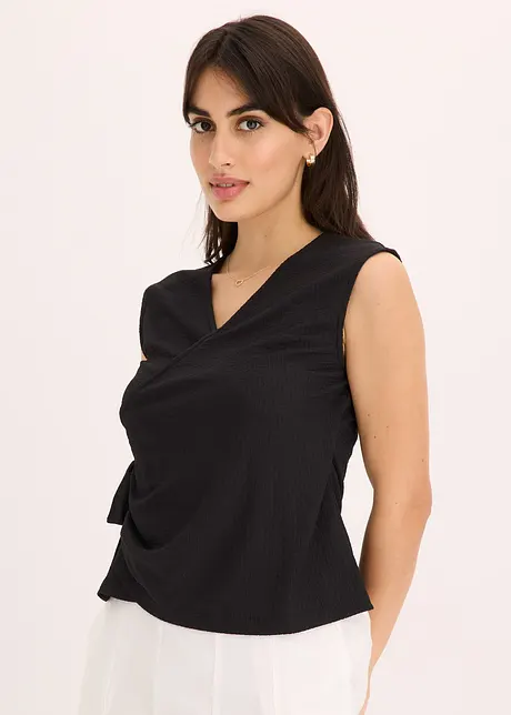 Jerseytopp av crêpe i omlottstil, bonprix