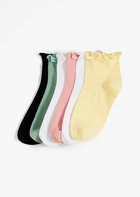 Korta sockor med vågig kant, med ekologisk bomull (6 par), bonprix