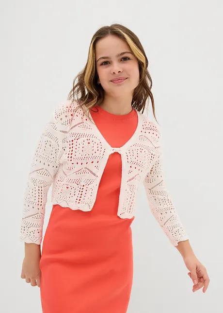 Stickad bolero med broderi och 3/4-ärmar för barn, bonprix
