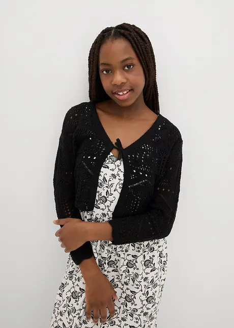 Stickad bolero med broderi och 3/4-ärmar för barn, bonprix