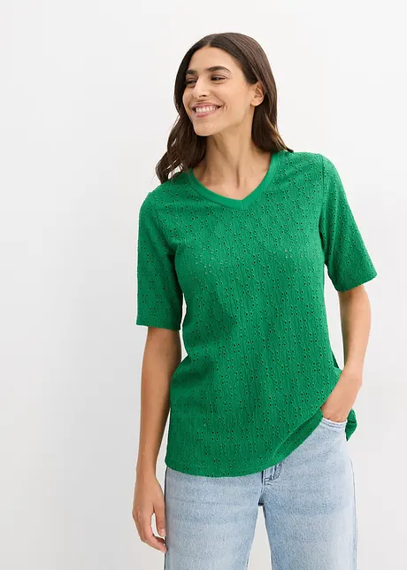 Kräppad, lätt transparent topp med hålbroderi, bonprix