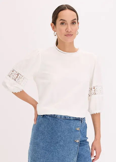 Kortärmad blus med linneandel, bonprix