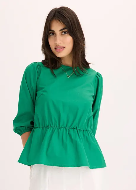 Blus med puffärmar och djup ringning i ryggen, bonprix
