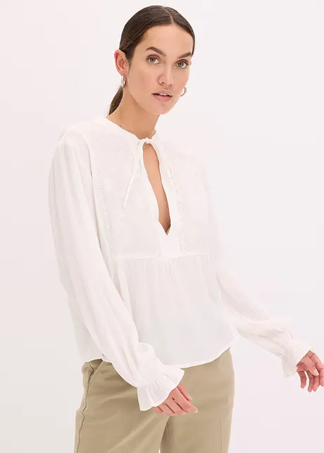 Blus med hålbroderi, bonprix