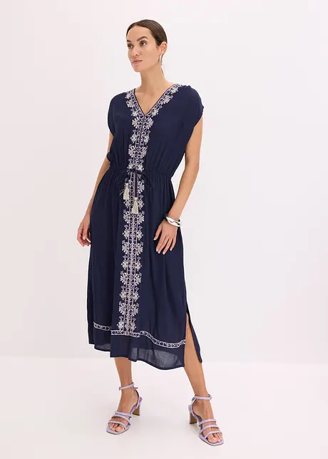 Mellanlång klänning med broderi i bohemisk stil, bonprix