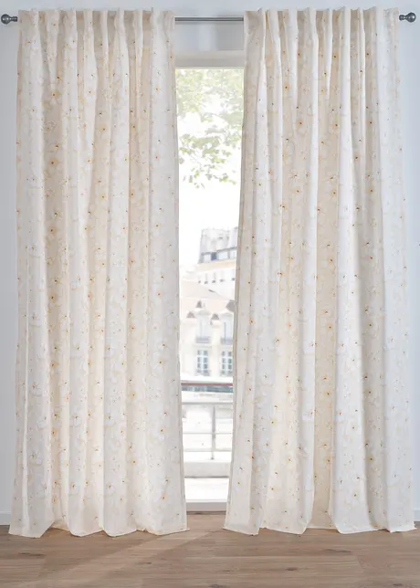 Blommönstrad gardin i återvunnen polyester (1-pack), bonprix