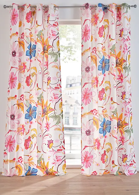Gardin av återvunnen polyester med blommönster (1-pack), bonprix