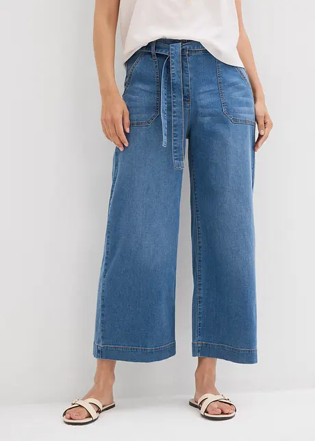 Jeans med vida ben, High Waist och resårlinning, cropped, bonprix